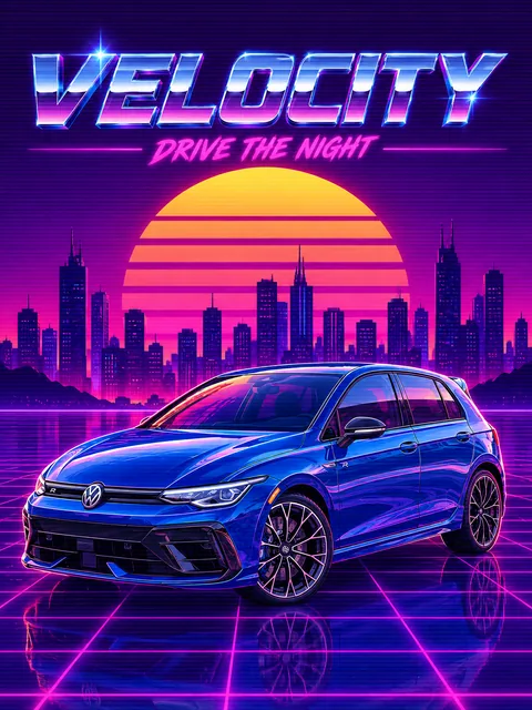 A car in the Synthwave style